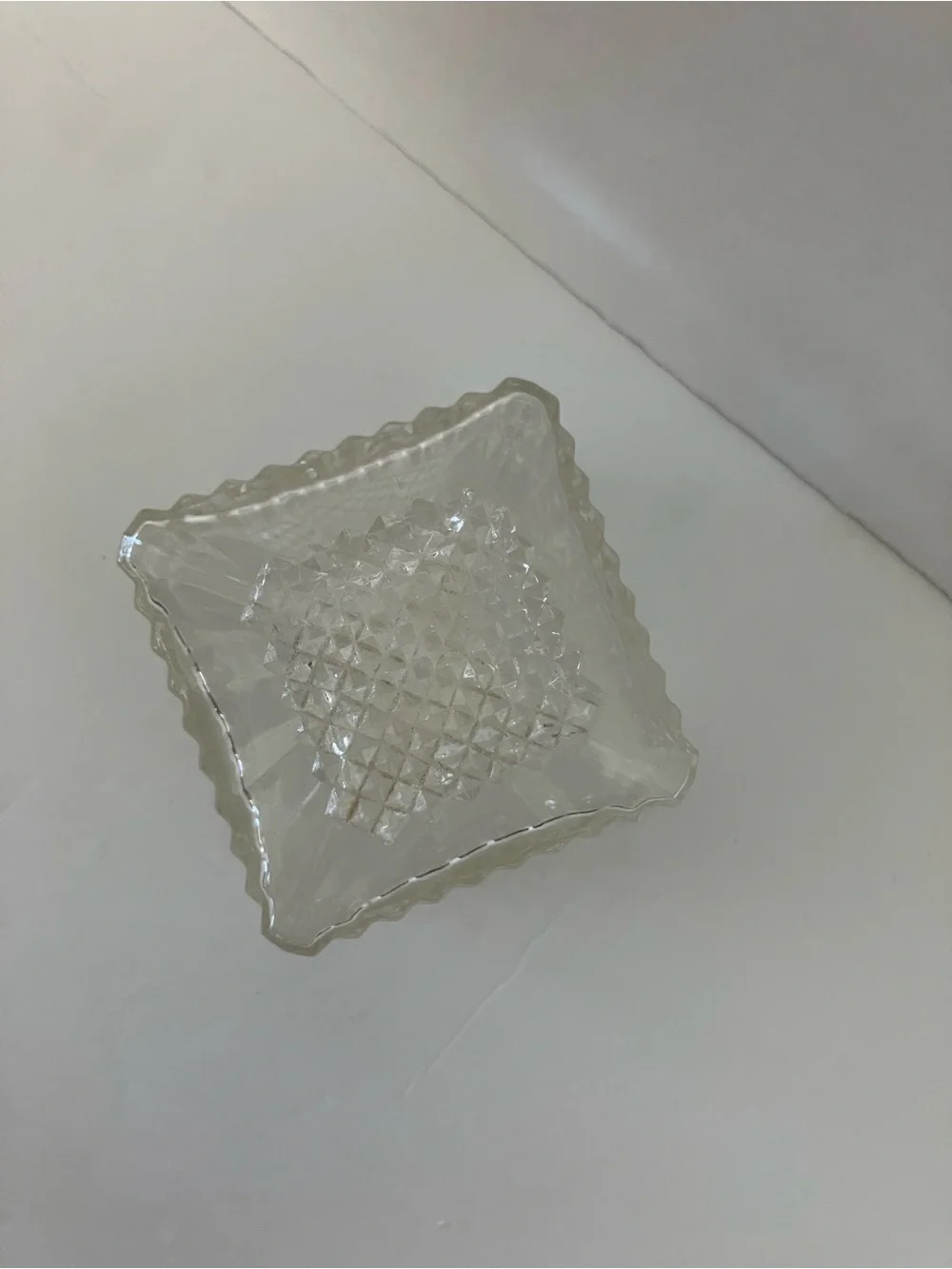 Vintage MCM Clear Glass Square Decanter with Cut Pattern